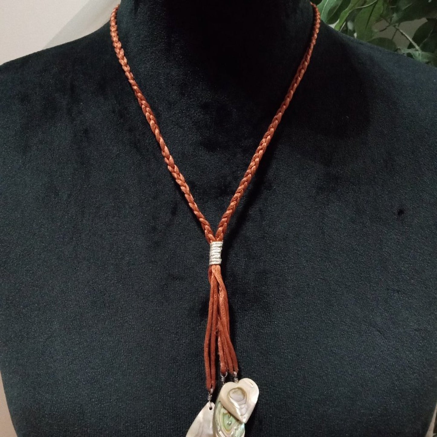 Womens Fashion Abalone Shell Heart and Pear Shape Pendant Necklace with Lobster