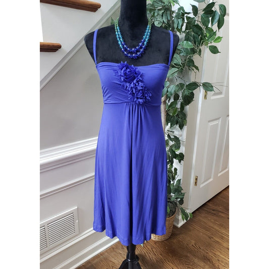 Soma Women's Blue Solid Rayon Square Neck Sleeveless Knee Length Dress Medium