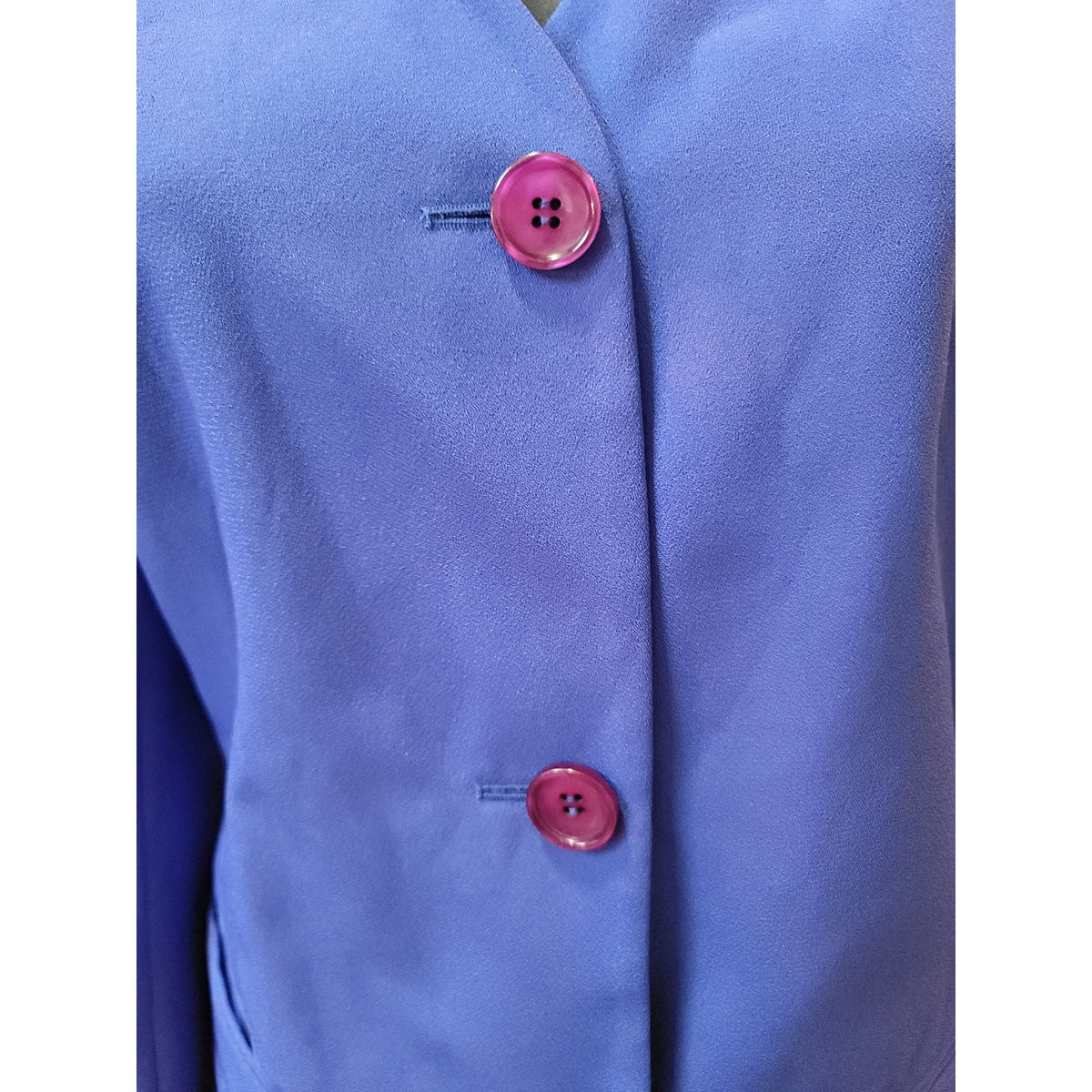 Justin Taylor Skirt Suit Women's SZ 8 Blue Button Front Fully Lined Welt Pockets