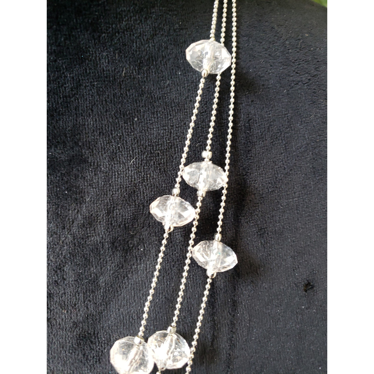Women Silver Layered Necklace Clear Crystal Beaded Multi Strand Lobster Clasp
