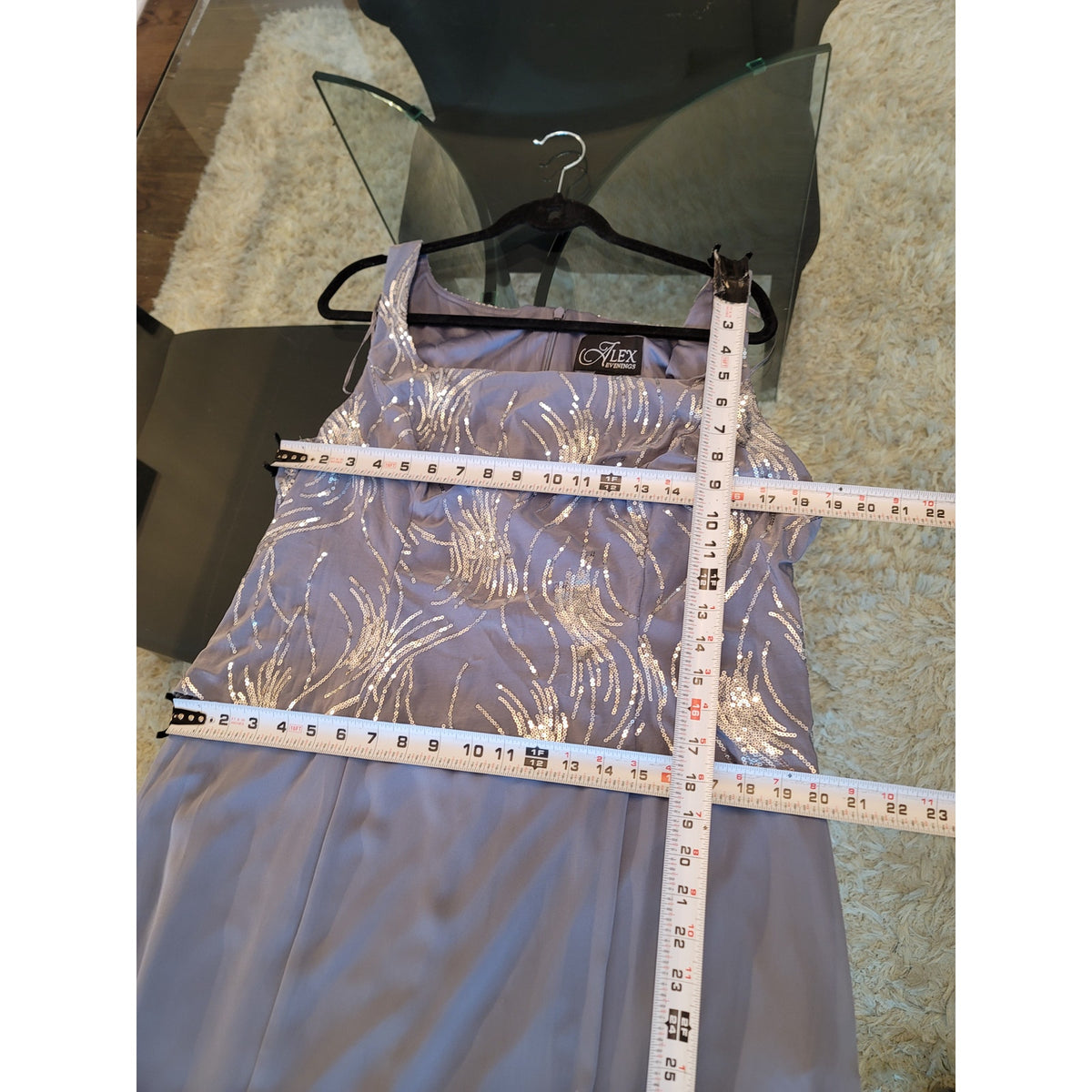 Alex Evenings Skirt Suit Women's SZ 18 Slate Blue Sequin Square Neck Back Zipper