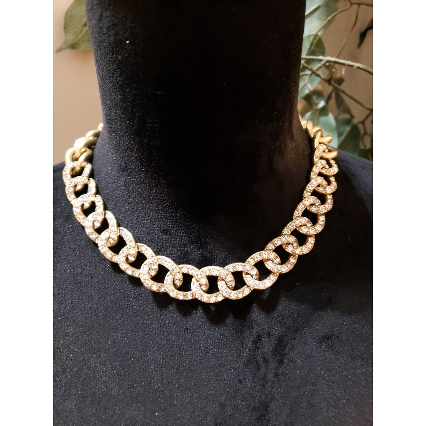 Womens Fashion Encrusted Rhinestone on Cuban Thick Chain Collar Necklace Jewelry