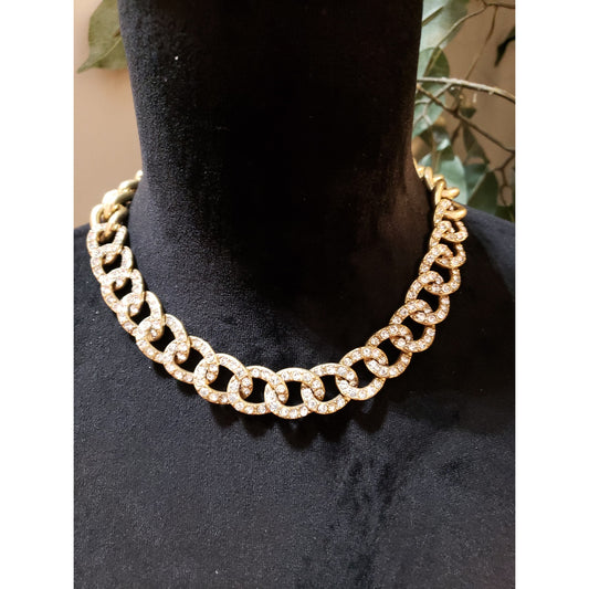 Womens Fashion Encrusted Rhinestone on Cuban Thick Chain Collar Necklace Jewelry