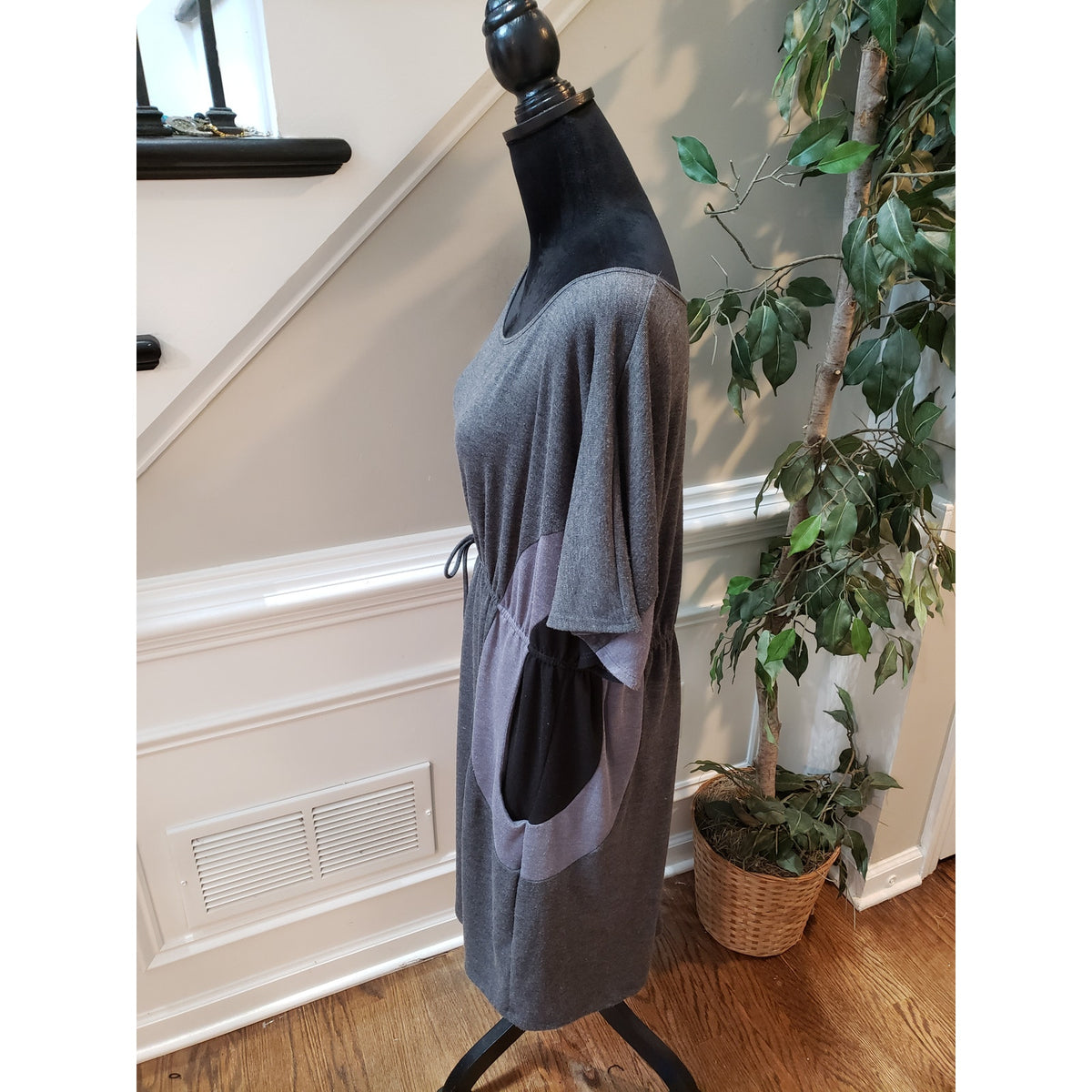 Delirious Dress Women 3X Gray Knit Short Sleeve Tie Waist Pocket Lounge