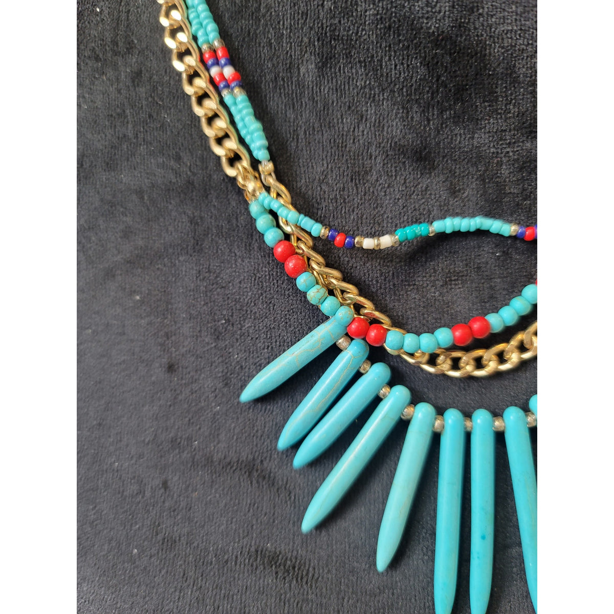 Women's Multilayer Beaded Spike Necklace With Gold Chain And Lobster Clasp