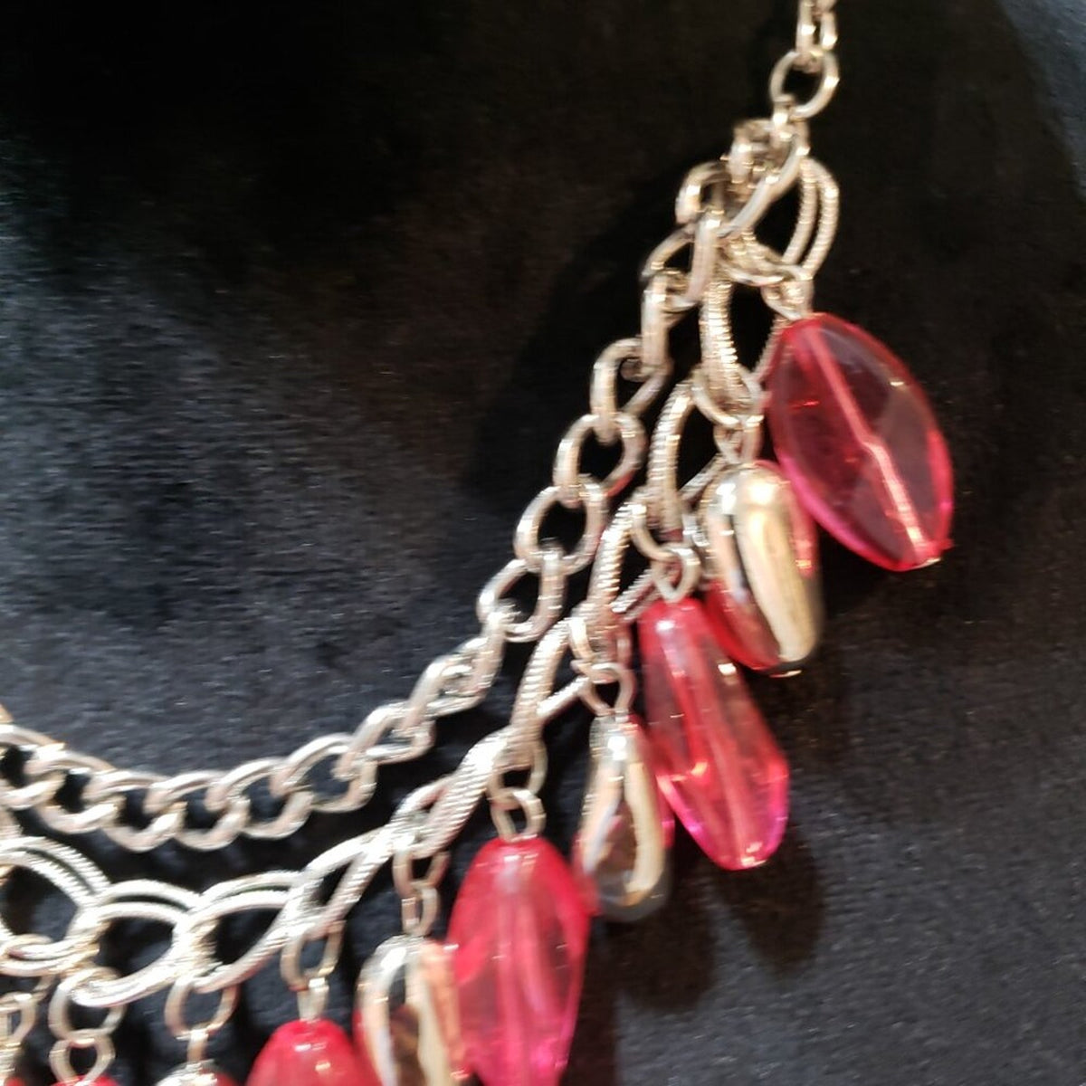 Womens Pink Bead Short Silver Double Chain Spring Daydream Necklace