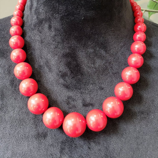 Womens Fashion Red Faux Pearl Beaded Chunky Necklace with Lobster Clasp