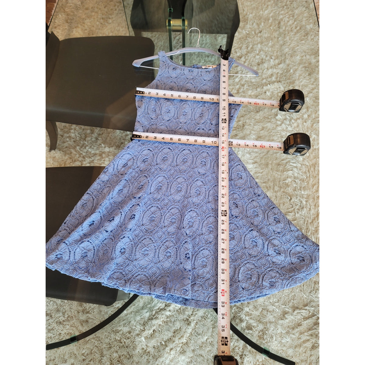 BB Dakota Dress Women Size 4 Blue Lace Sleeveless Fit and Flare Party Cocktail