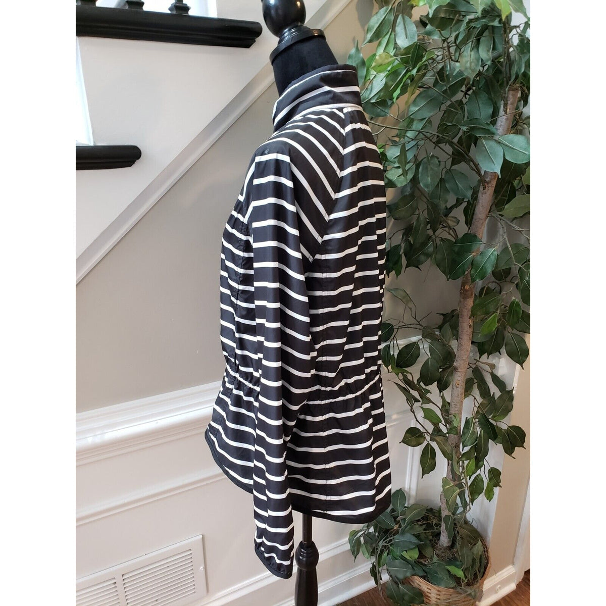 Lauren Ralph Lauren Womens Black Striped Windbreaker Active Anorak Jacket Small