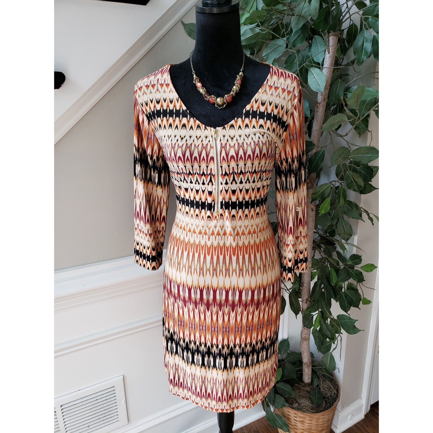 Tacera Midi Dress Womens S Multi Patterned Polyester Foldable Sleeve Quarter Zip