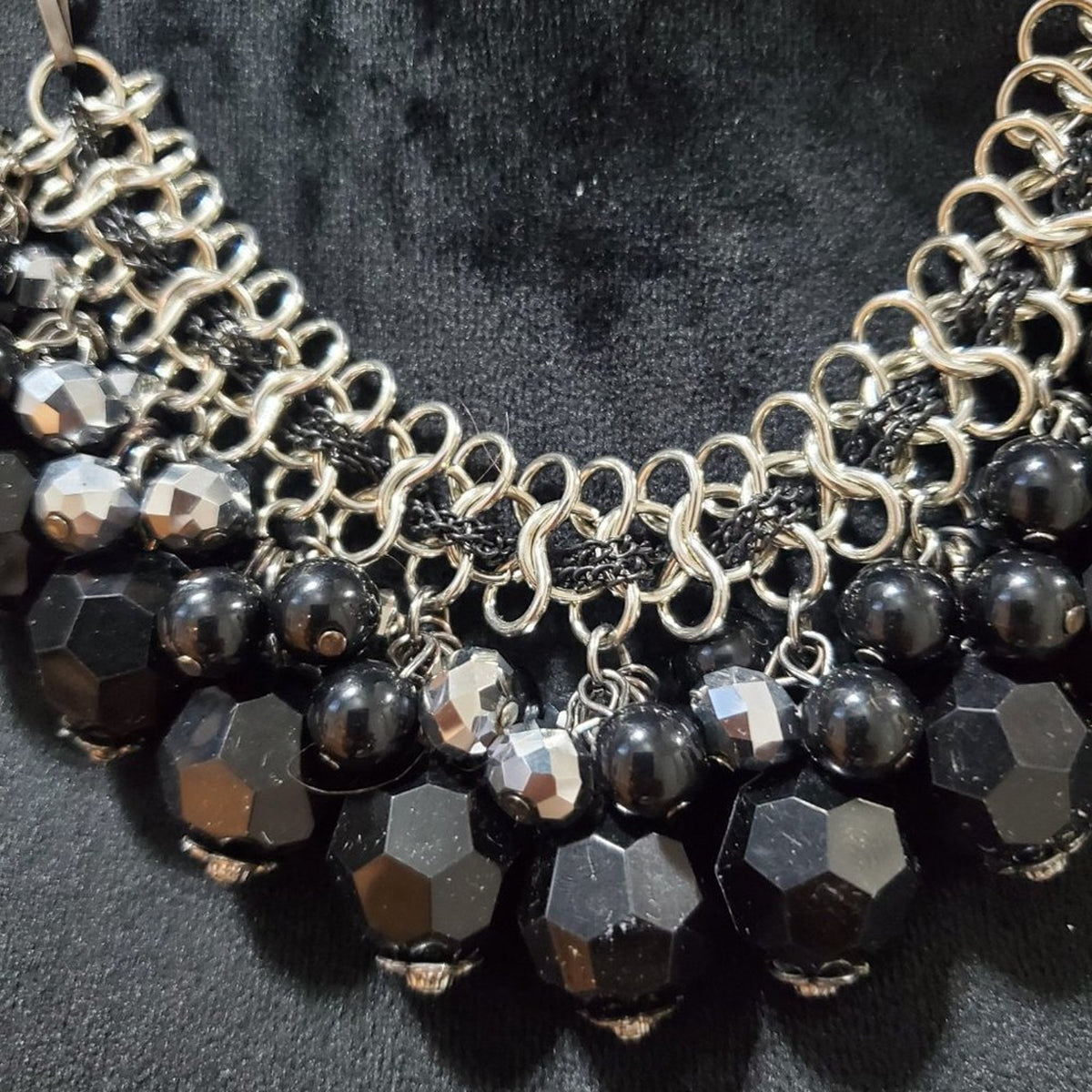 Womens Fashion Black Rhinestones Beaded Necklace Jewellery with Lobster Clasp