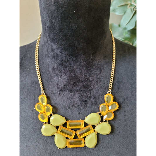 Women's Yellow Statement Bib Necklace With Lobster Clasp Gold Chain Jewelry