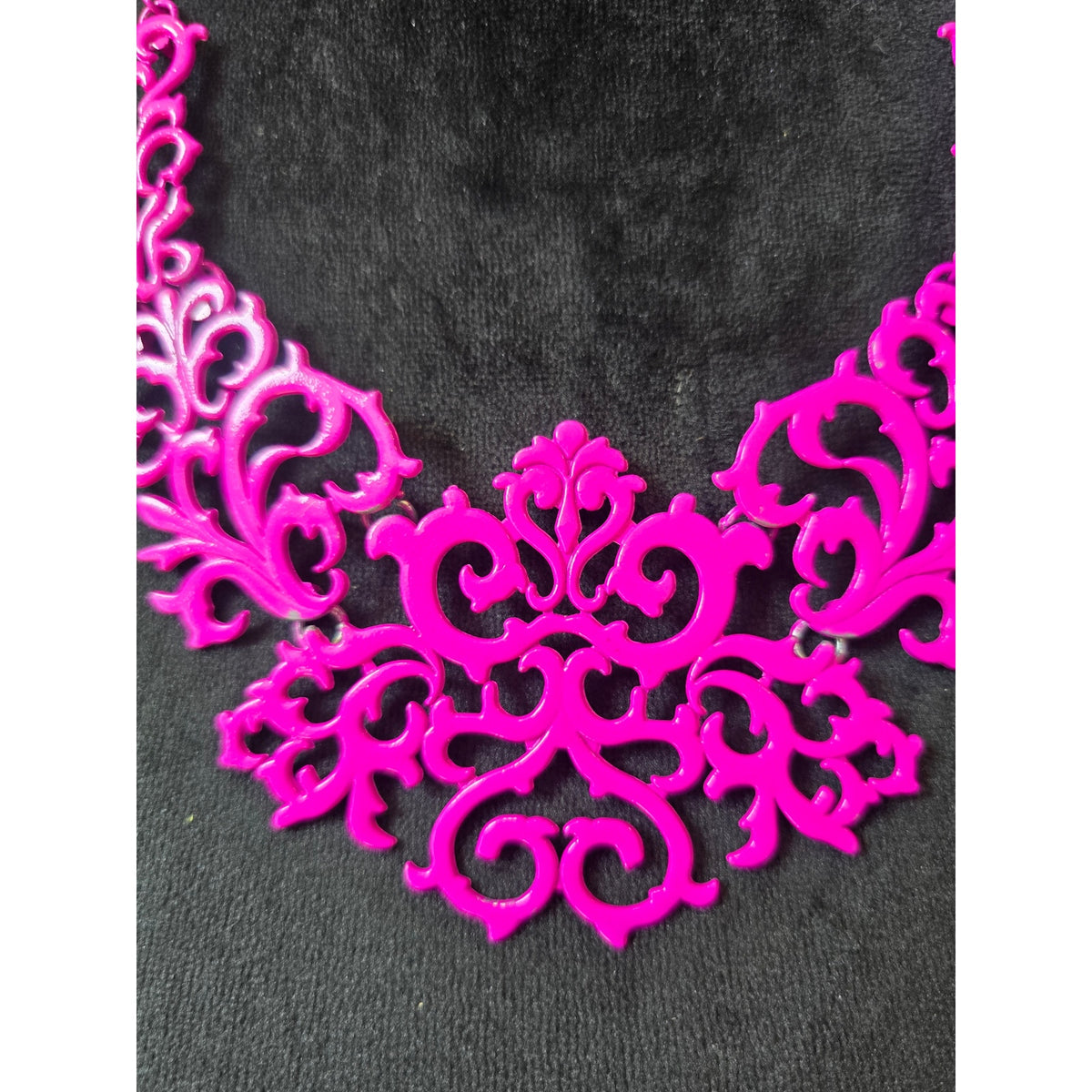 Hot Pink Filigree Floral Cutout Statement Necklace