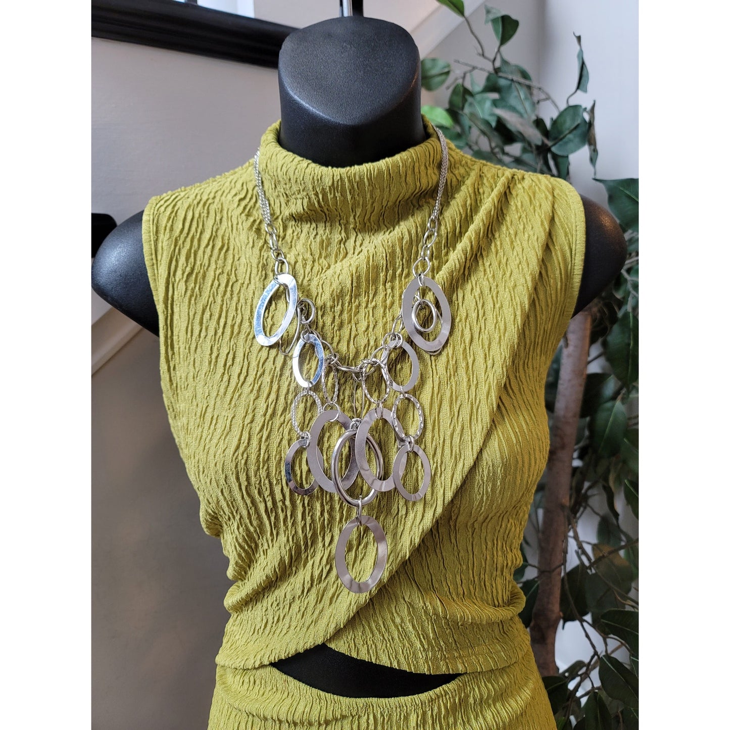 SHEIN Dress Women L Yellow Sleeveless Crinkle Ruched Midi Bodycon Chic