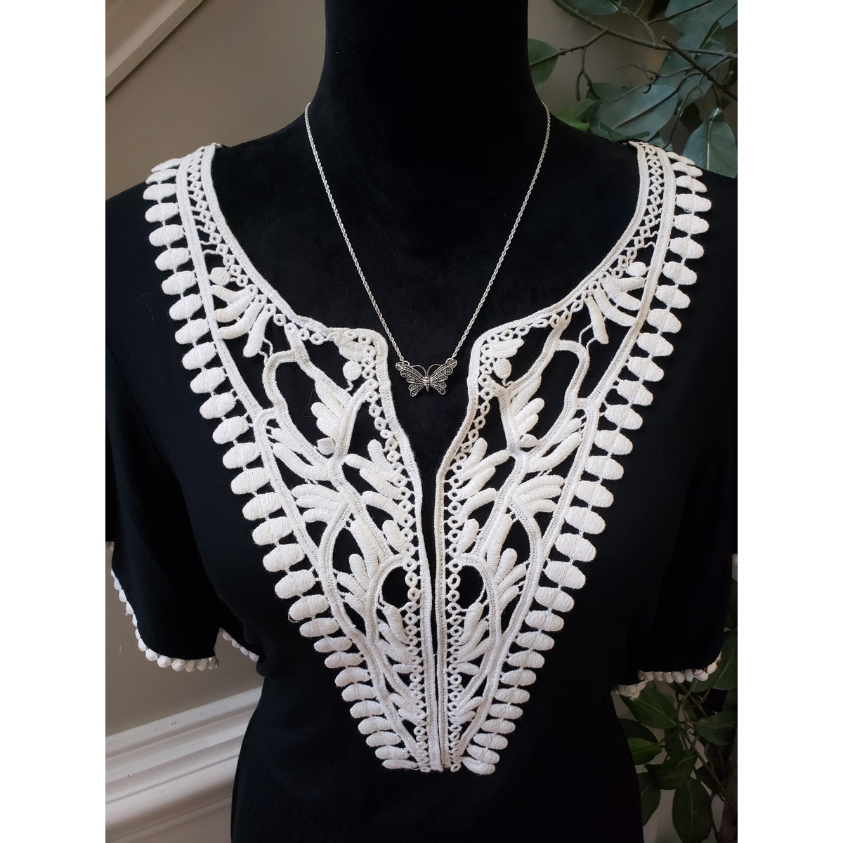 Spense Sheath Dress Women Medium Black Lace Trim V Neck Short Sleeve Cinch Waist