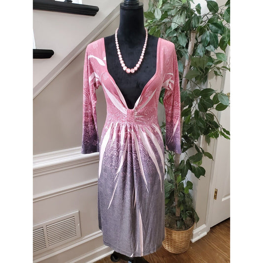 DB Sport Women's Multicolor Sweetheart Neck Long Sleeve Knee Length Dress Small
