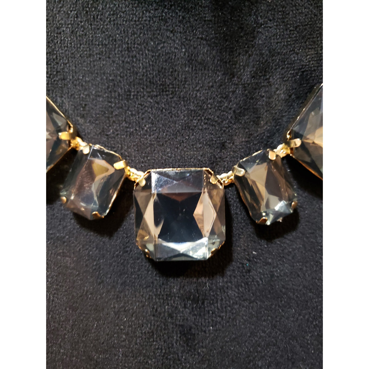 Womens Gold Tone Faceted Crystal Squared Away Collar Necklace with Lobster Clasp