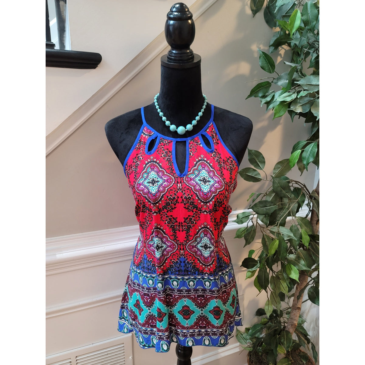 Cato Blouse Top Women's Small Multicolour Paisley Keyhole Spaghetti Strap