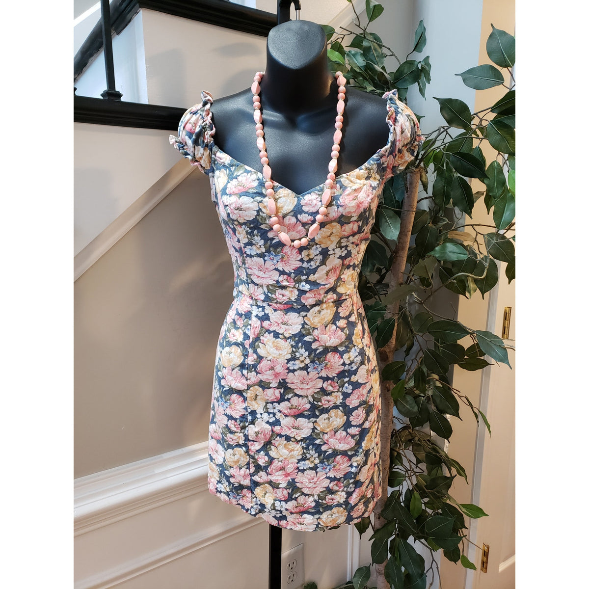 Abercrombie & Fitch Corset Mini Dress Women M Multi Floral Off Shoulder Back Zip