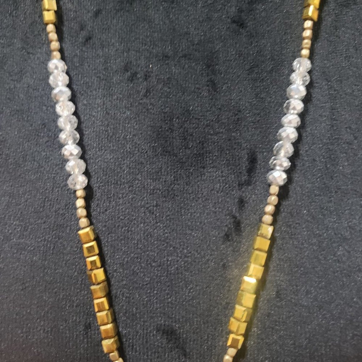 Womens Fashion Gold Tone Beads Clear Crystals Tassel Chain Necklace w/ Lobster