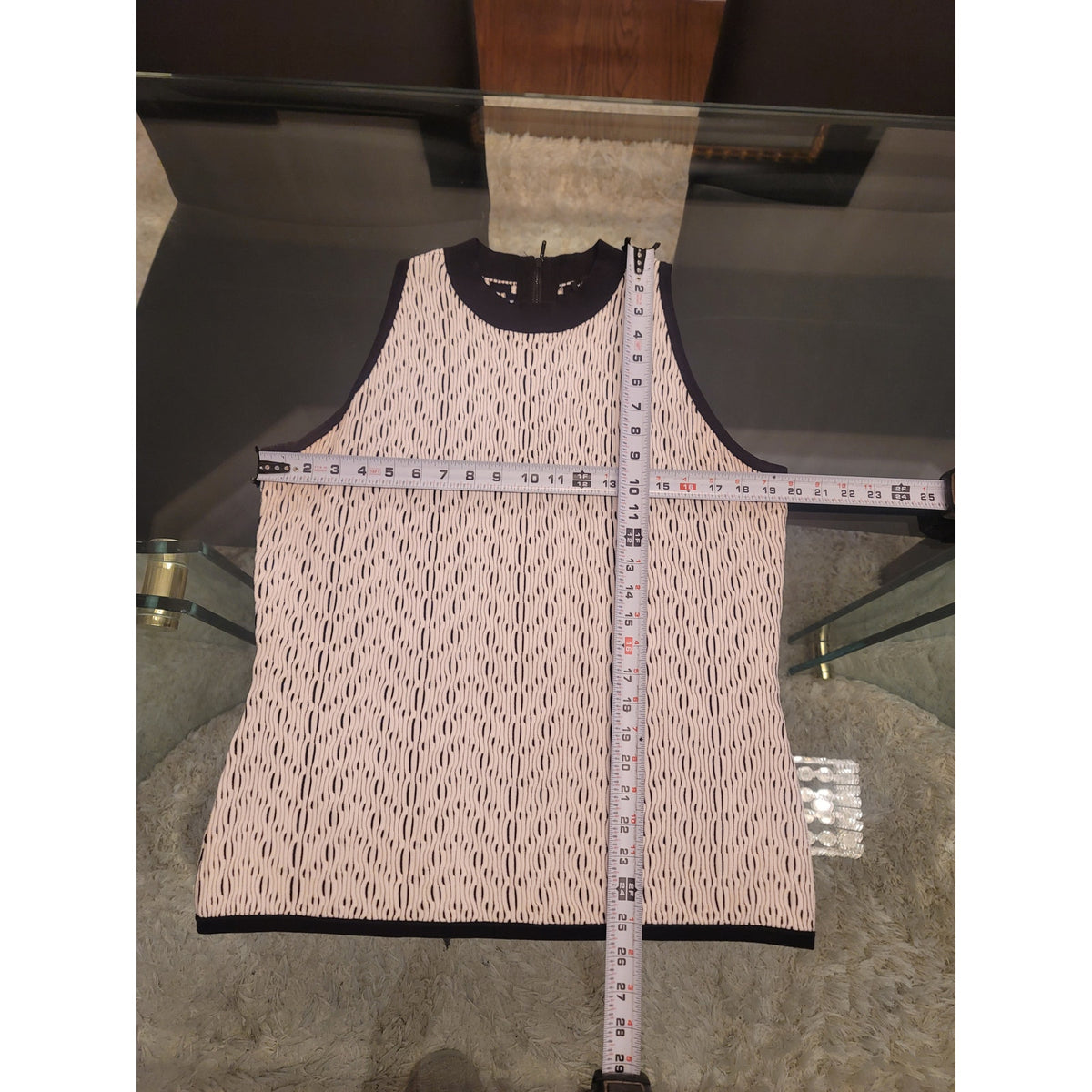 WHBM Sweater Tank Women's SZ XL White/Black Geometric Crew Neck Back Zipper