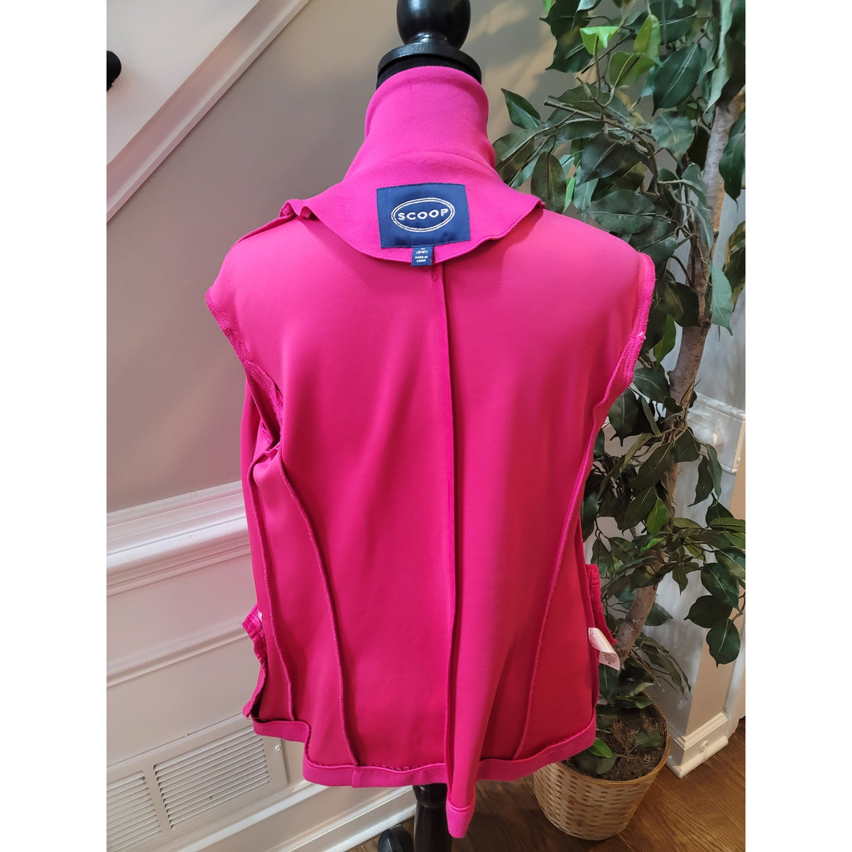 Scoop Blazer Jacket Women M(8-10) Hot Pink Scrunch Sleeve Open Front Flap Pocket