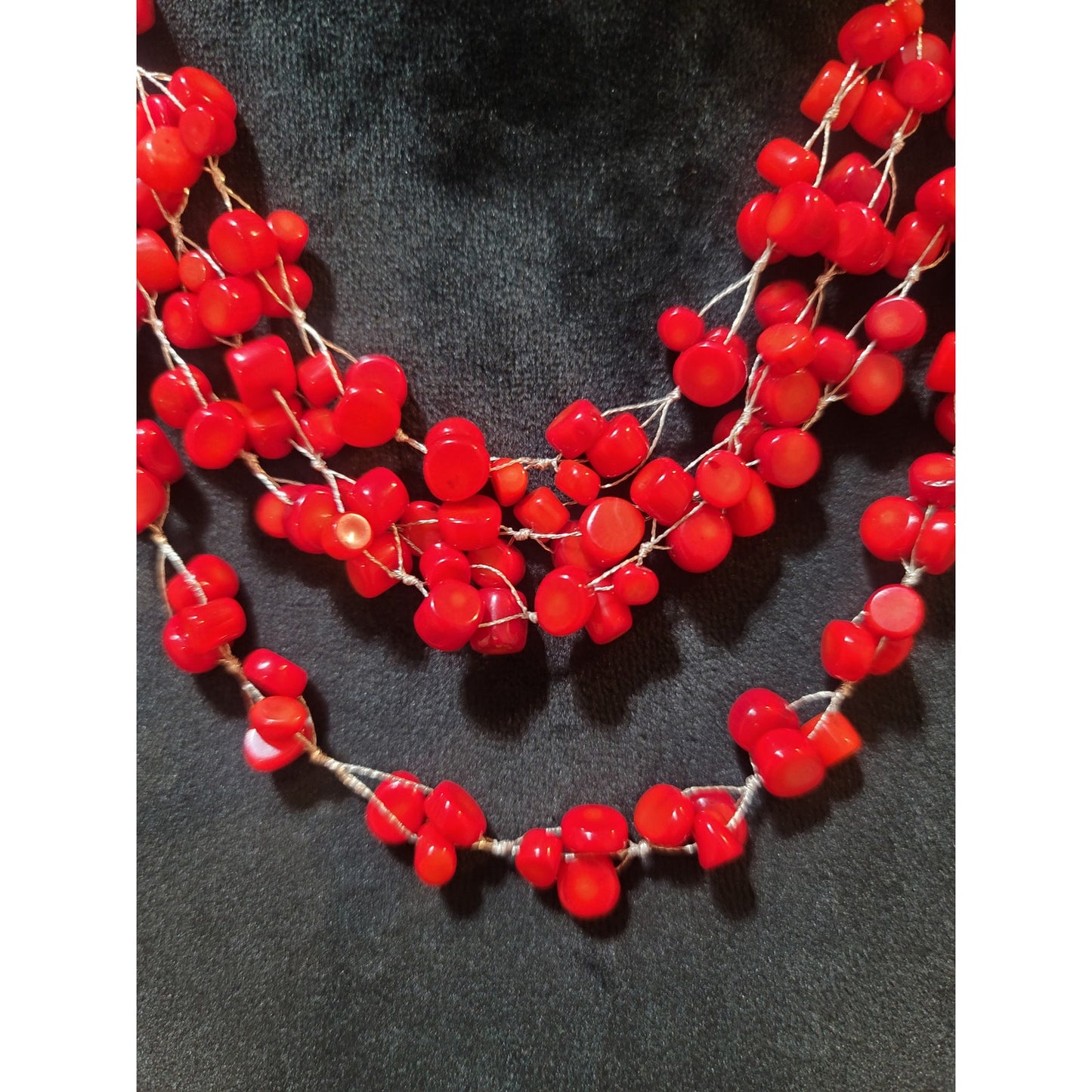 Women's Red Beaded Multi Strand Necklace With Lobster Clasp Handmade Jewelry