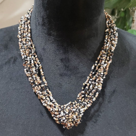 Womens Fashion Multi Strand Multicolor Glass Seed Beaded Choker Necklace