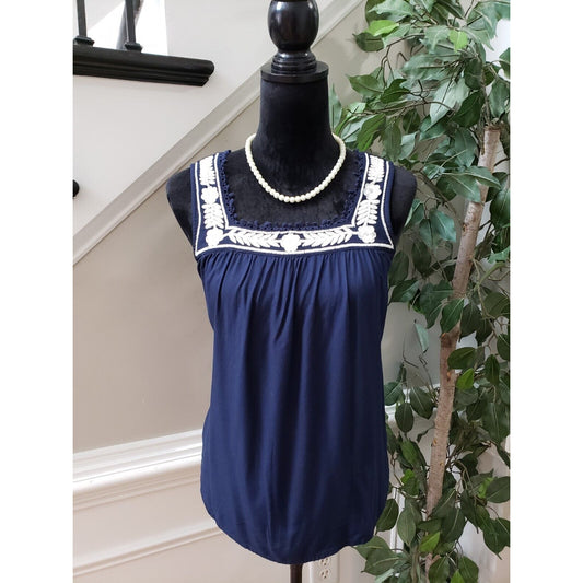 Faith & Zoe Women's Blue 100% Rayon Square Neck Sleeveless Top Blouse Size Small
