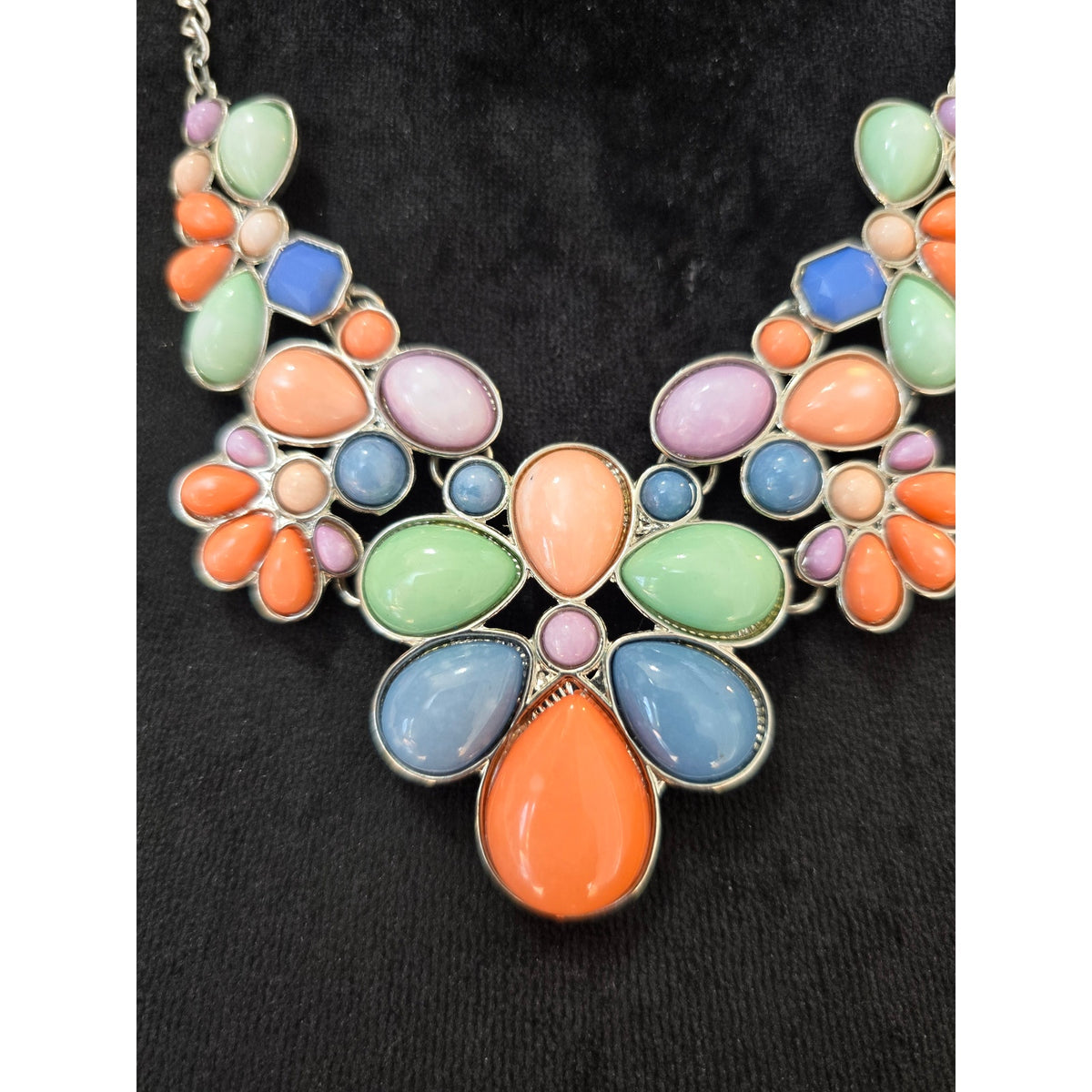 Colorful Floral Bib Statement Necklace Orange Blue Green Pink