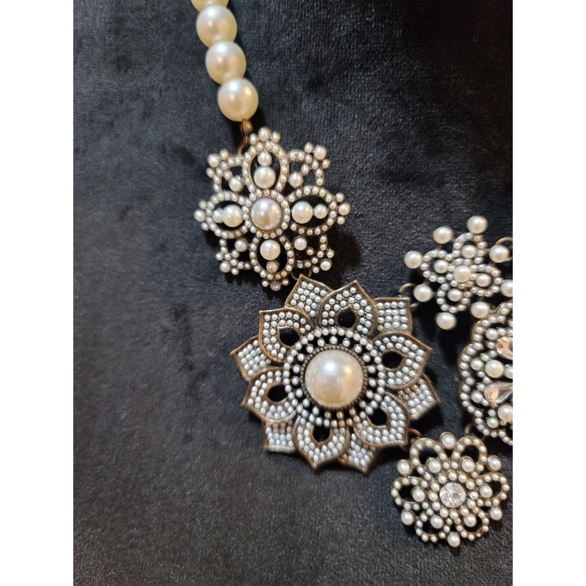 Plunder Pearl Flower Necklace, Earrings Bracelet Set Handmade Vintage Jewelry