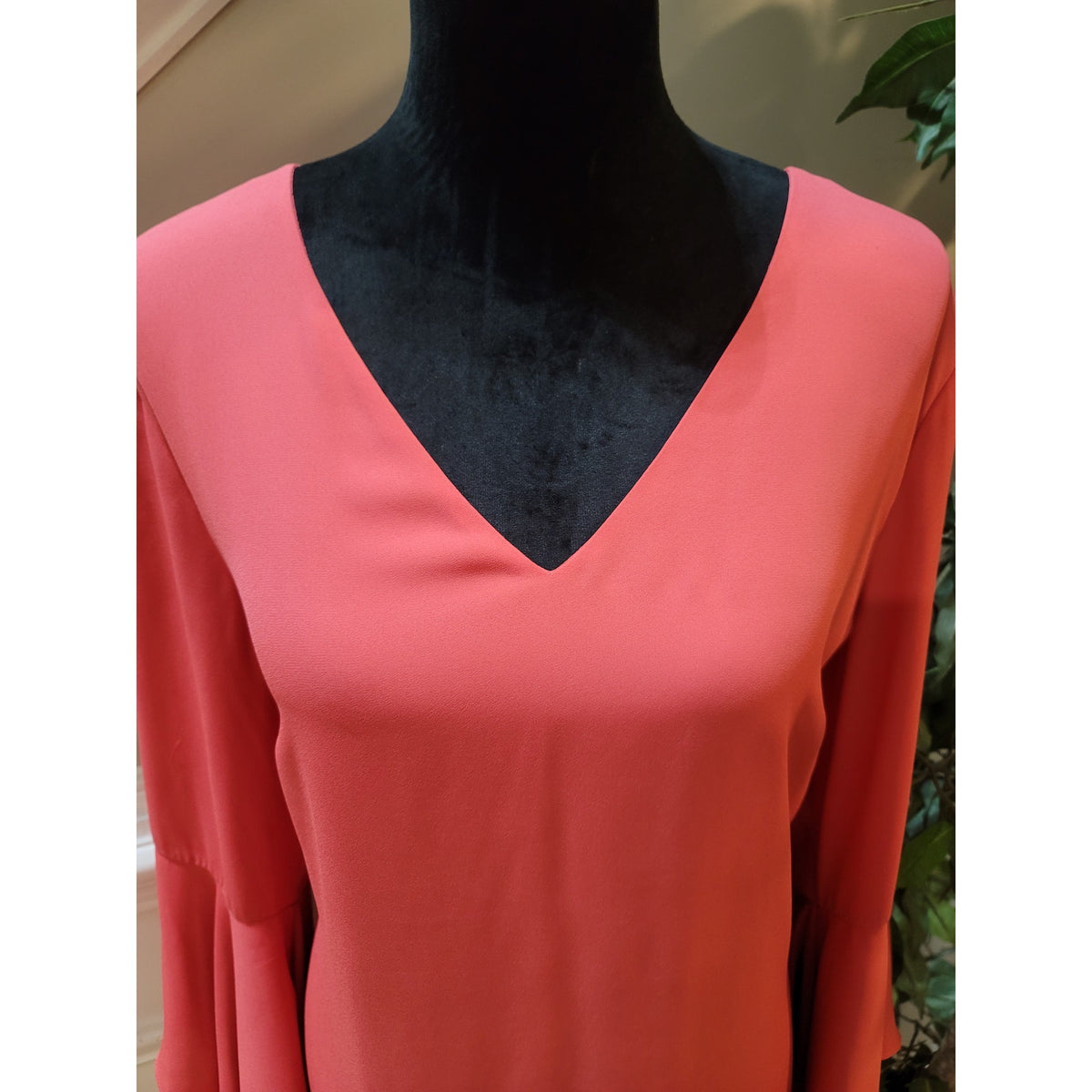 White House Black Market Blouse Women's Coral Orange V-Neck Bell Sleeve XL