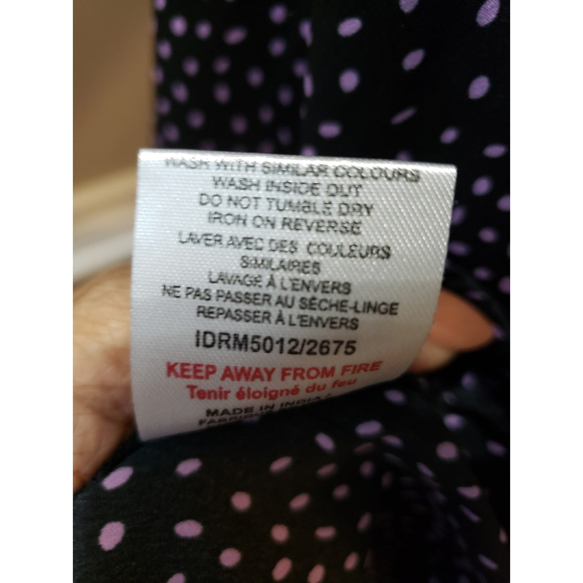Influence Dress Women Size 10 Black Purple Polka Dot Wrap Tie Waist V Neck