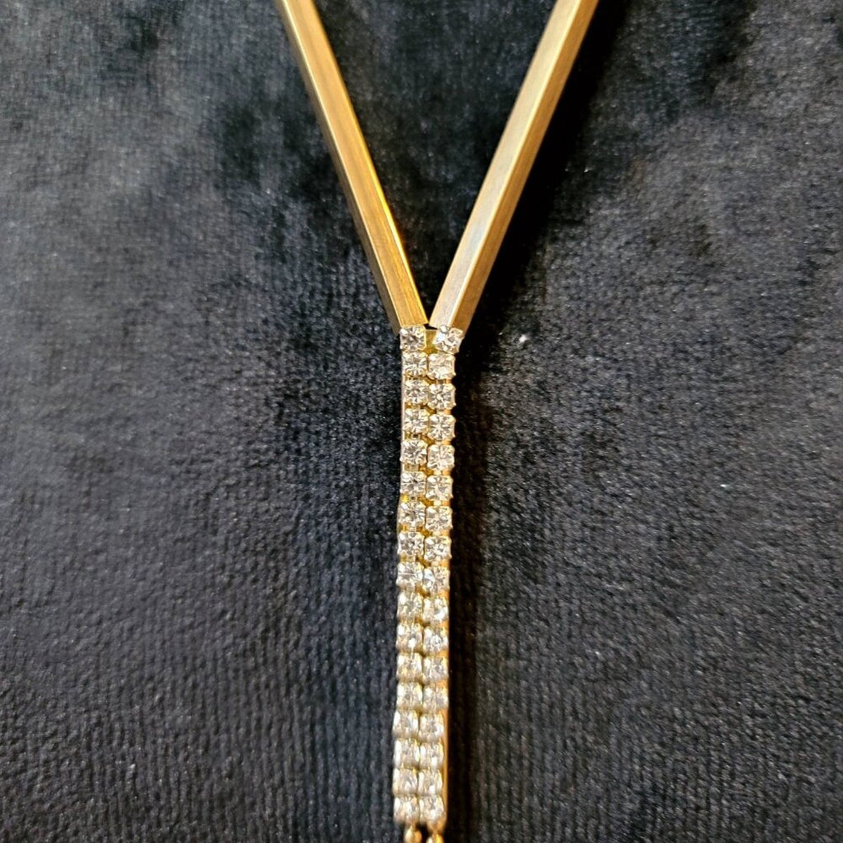 Women Fashion Clear Crystal Beaded Gold Tone Tassels Necklace with Lobster Clasp