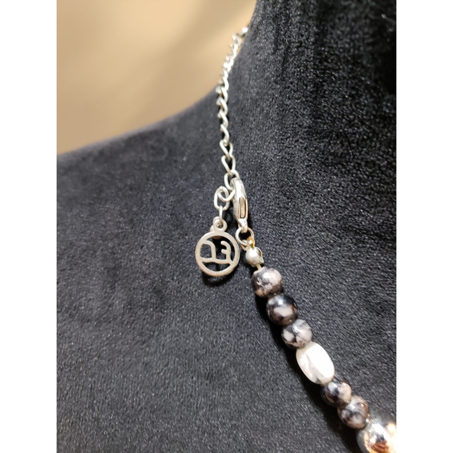 Women's Chunky Mixed Bead Statement Necklace Neutral Tones Lobster Clasp