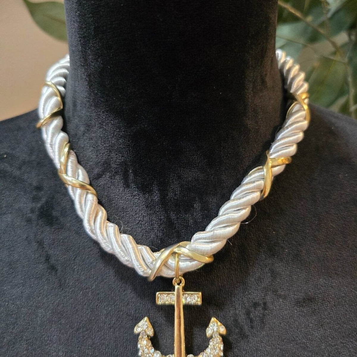 Womens Fashion Gold Tone Anchor Pendant Statement Necklace with Lobster Clasp