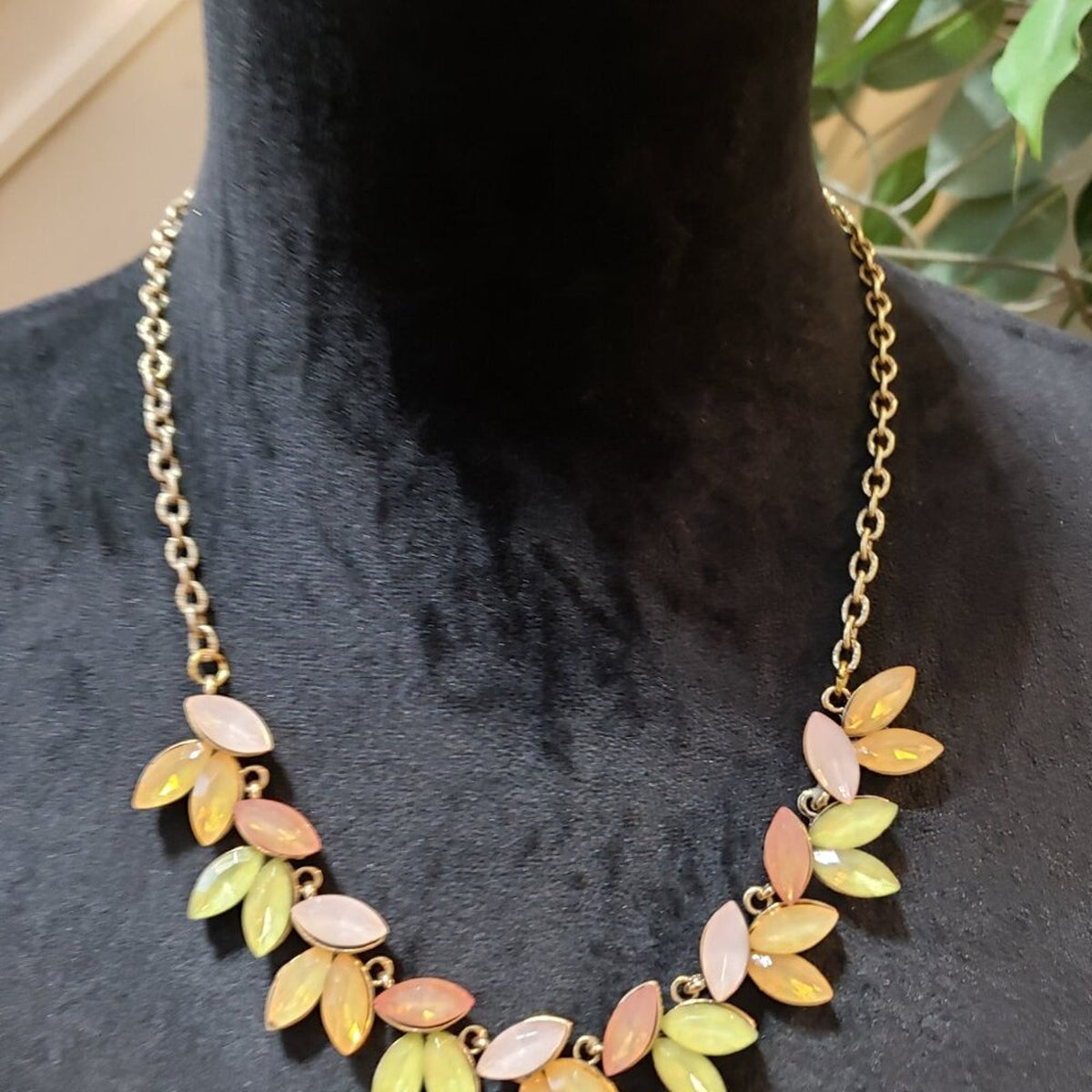 Womens Yellow Crystel Marquise Opal Bib Statement Necklace with Lobster Clasp