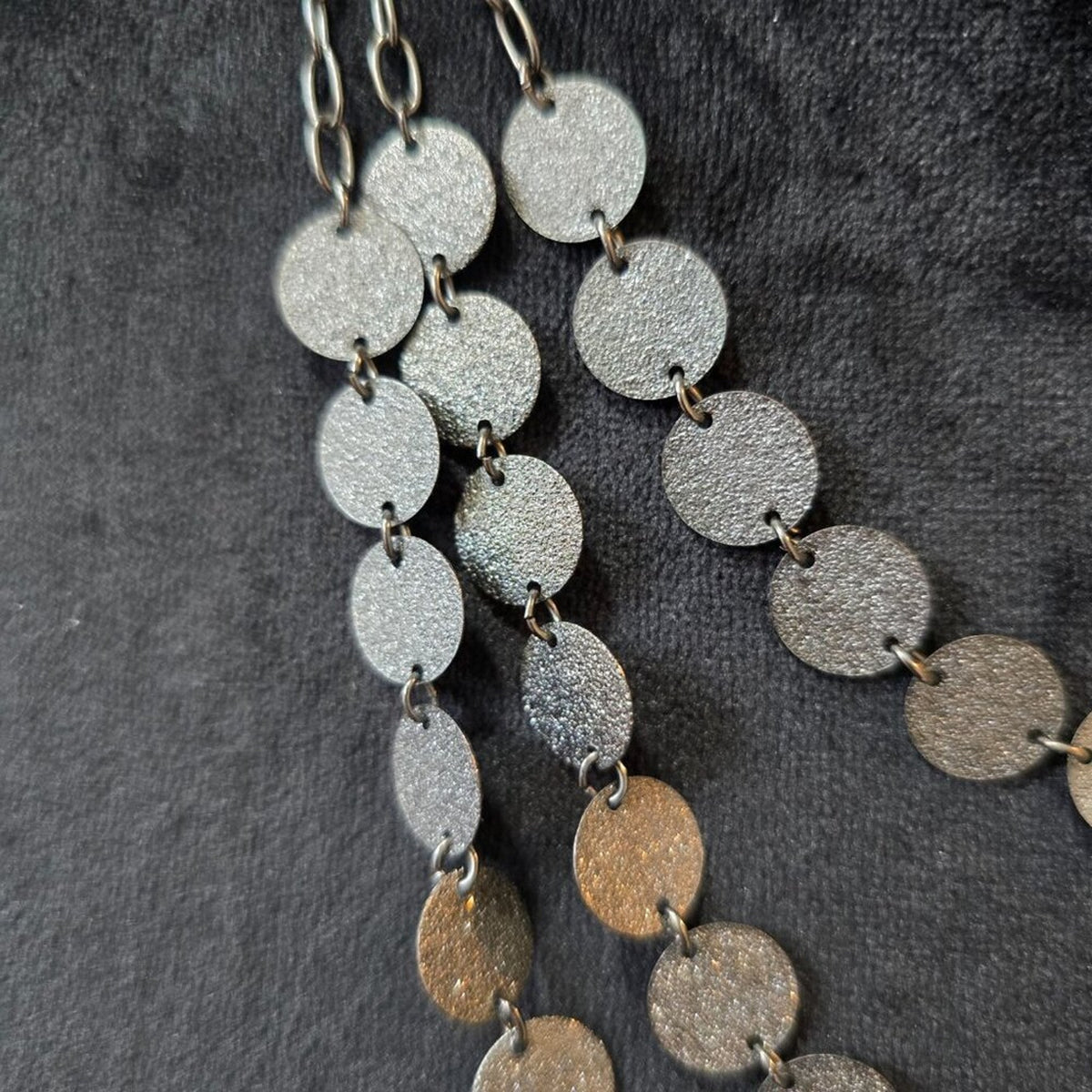 Womens Silver Tone Three Strands Metal Disks Necklace Jewelry with Lobster Clasp