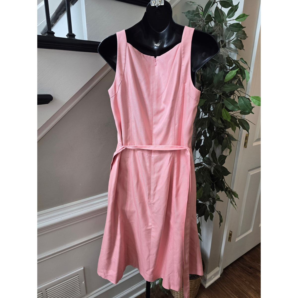 Ann Taylor Sheath Dress Women's Size 8 Pink Tie Waist Square Neck Back Zipper