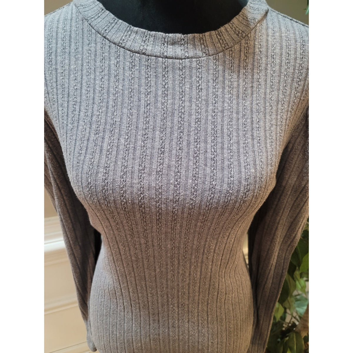 Design History Pullover Sweater Women's Large Gray Pearl Puff Shoulder Crew Neck