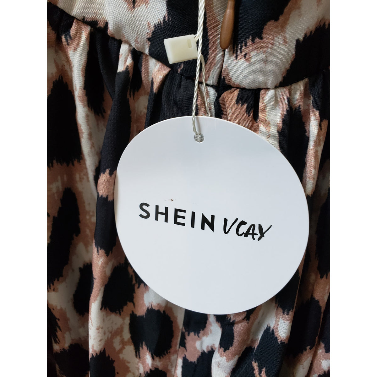 SHEIN Long Maxi Dress Womens Size 2 Black & Beige Leopard Plunge Neck Sleeveless