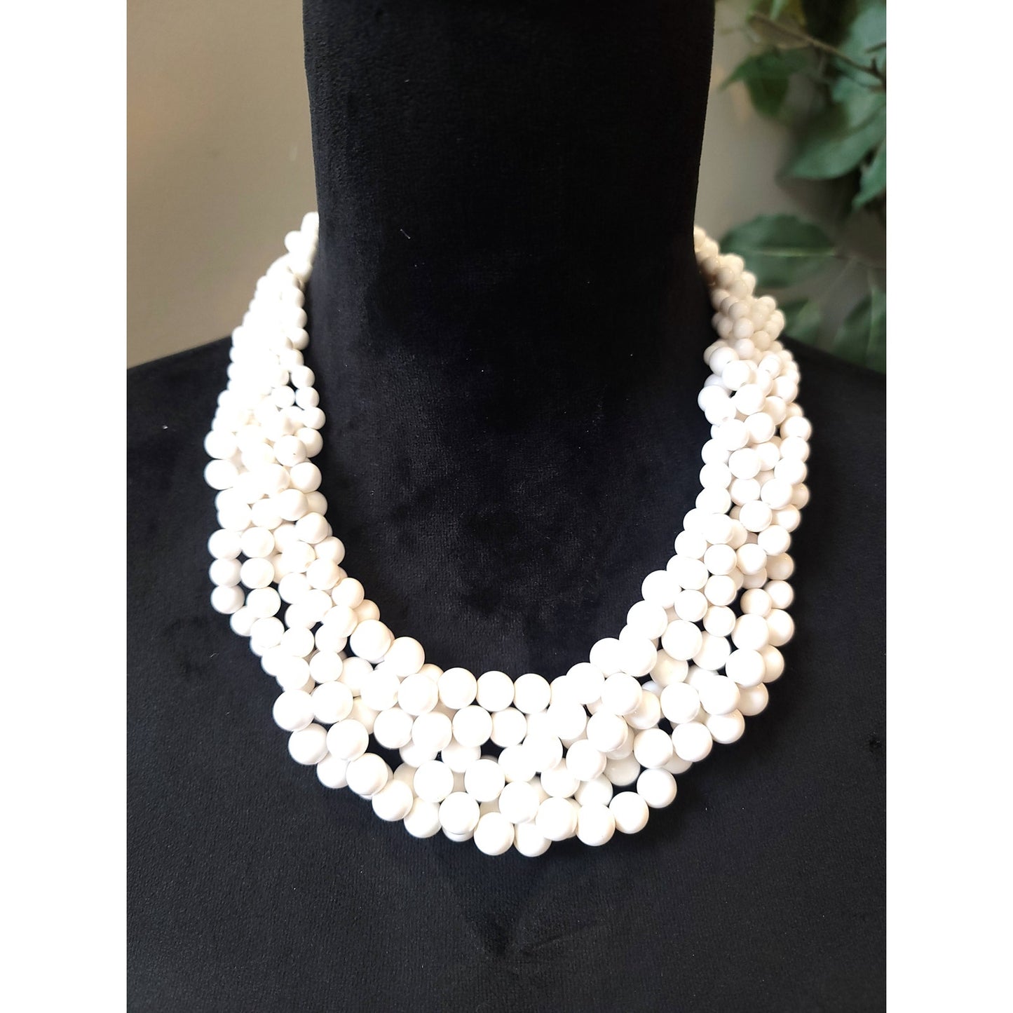 Women's White Multi Strand Beaded Statement Necklace Gold Lobster Clasp Chic