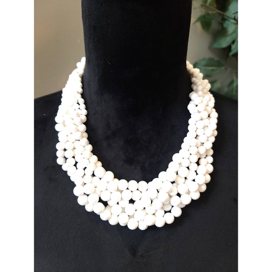 Women's White Multi Strand Beaded Statement Necklace Gold Lobster Clasp Chic