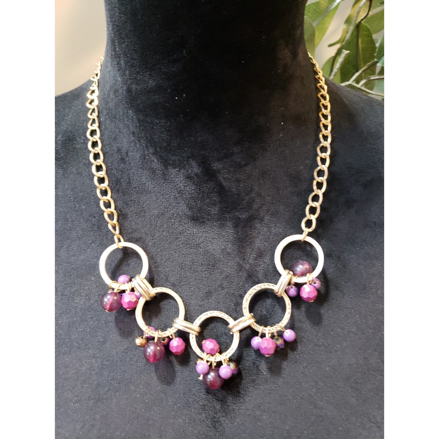 Women Gold Purple Statement Necklace Chain Beaded Hoop Charm Fashion Jewelry