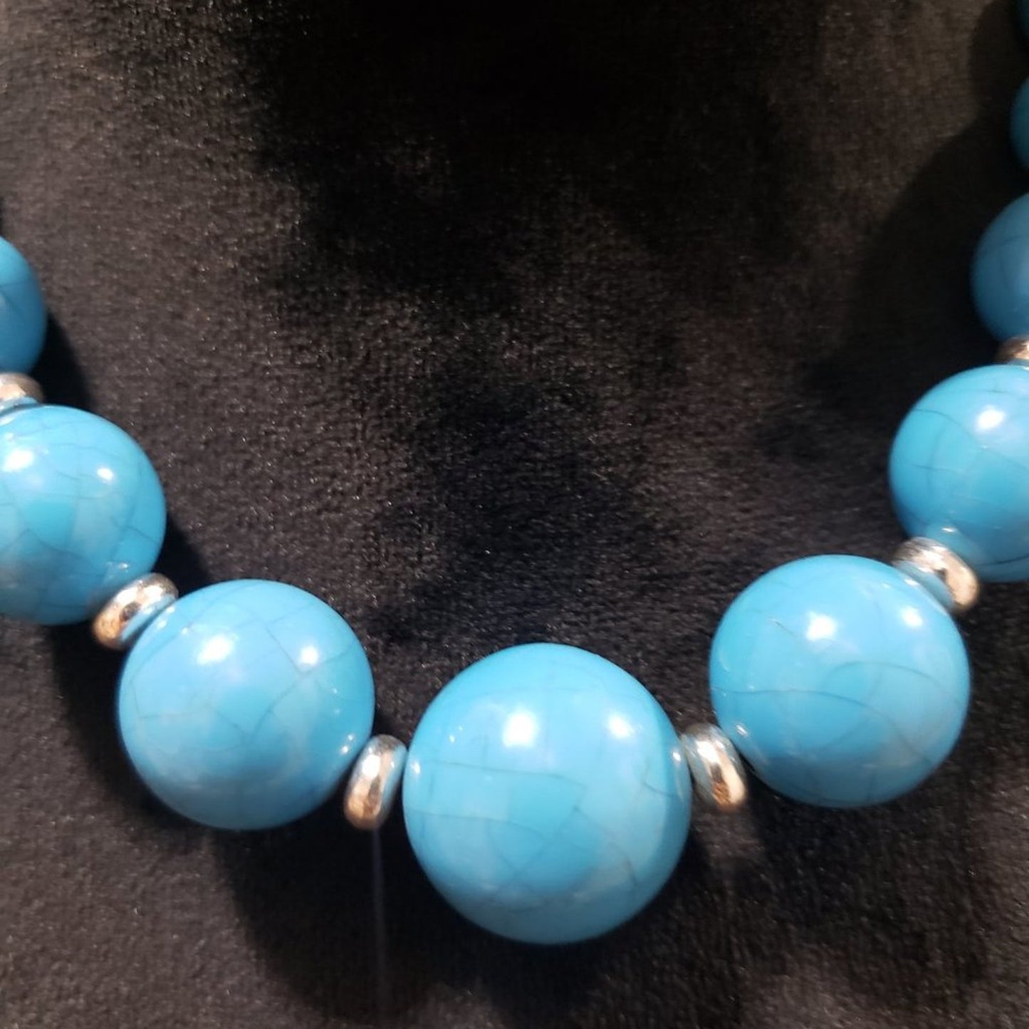 Women's Blue Round Shape Beaded Statement with Lobster Clasp Necklace