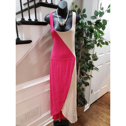 Loft Women's Pink Solid Polyester Scoop Neck Sleeveless Long Maxi Dress Size XL