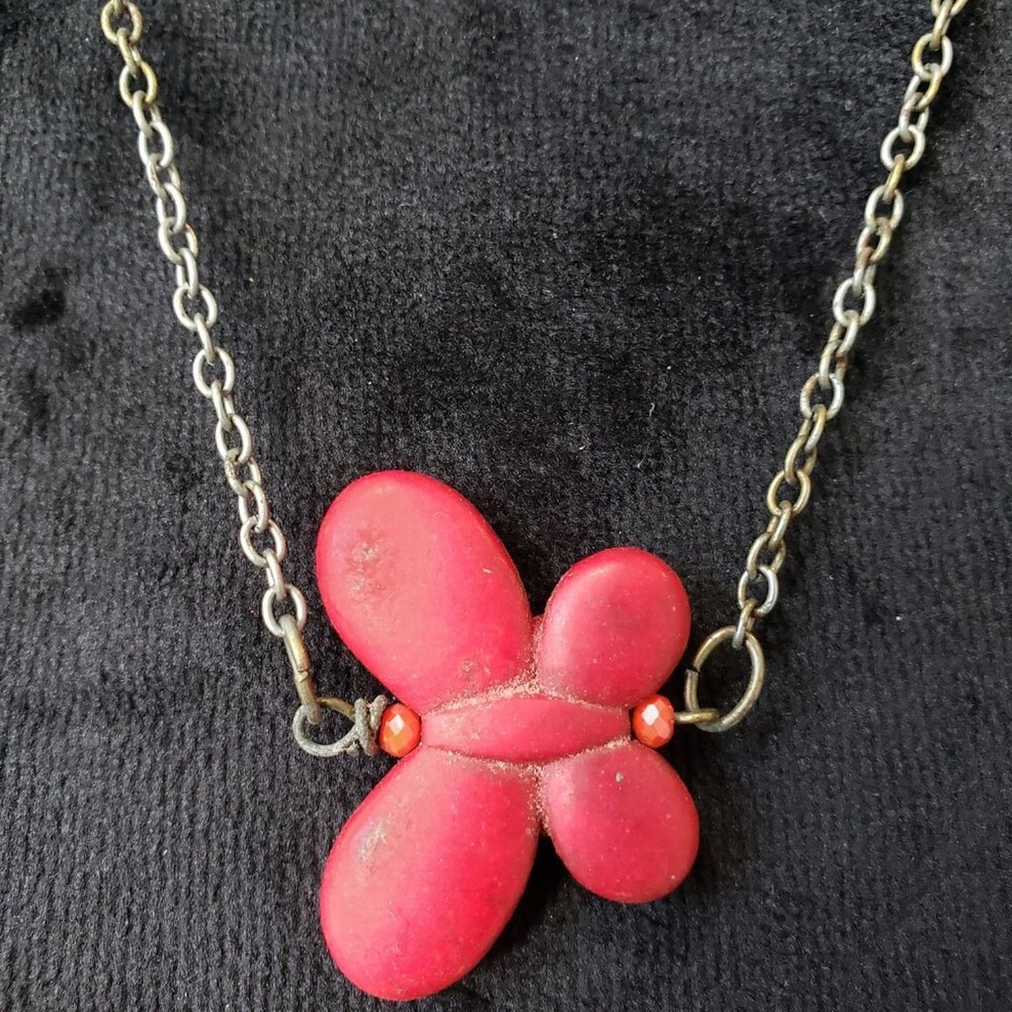 Womens Fashion Red Butterfly Pendant Gold Tone Chain Necklace w/ Lobster Clasp