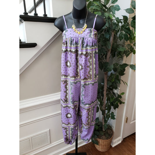 Toxik3 Jumpsuit Womens Small Purple Paisley Sleeveless Pockets Adjustable Strap