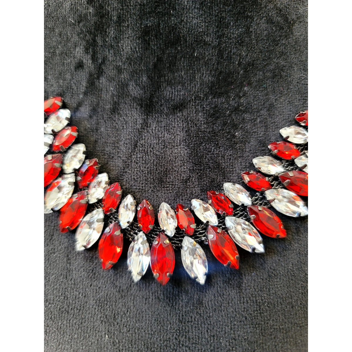 Red Crystal Marquis Statement Necklace Silver Tone Rhinestone Bib Glam Jewelry