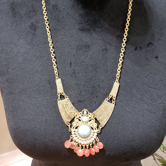 Womens Fashion Choker Semiprecious Stones Pearls Necklace with Lobster Clasp